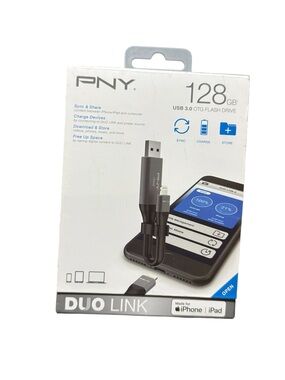 New PNY Duo Link 64GB USB 3.0 OTG Flash Drive Made for iPhone iPad Sync, Store